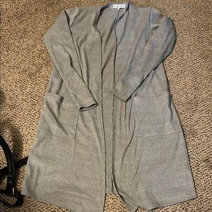 Gray Ribbed Open Front Cardigan